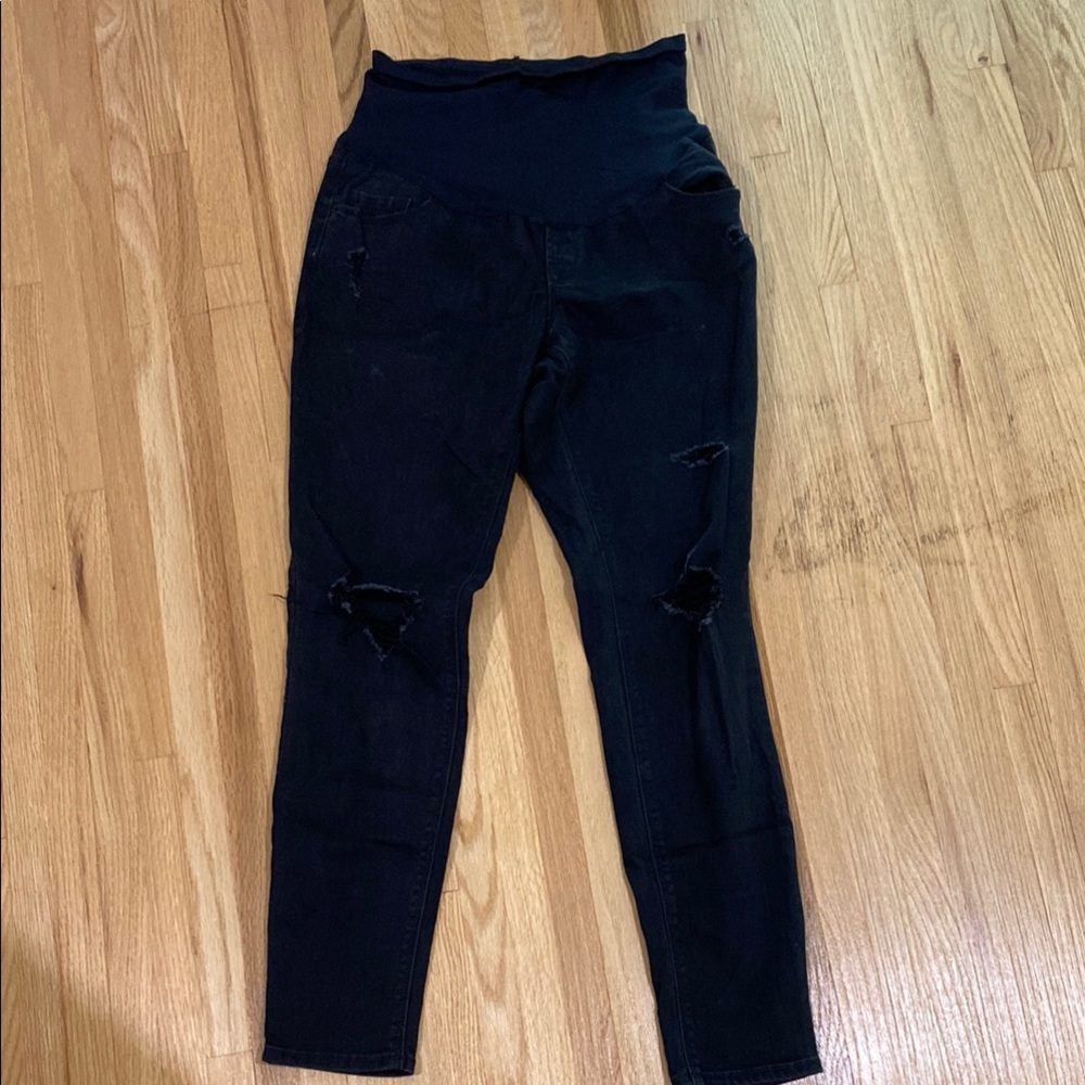 High-Waisted Black Distressed Jeans